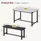 Ensemble table de salle à manger CuisinSmart avec 2 bancs, ensemble table de salle à manger pour 4 personnes avec 2 bancs rembourrés en PU, ensemble table de salle à manger rectangulaire