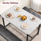 Ensemble table de salle à manger CuisinSmart avec 2 bancs, ensemble table de salle à manger pour 4 personnes avec 2 bancs rembourrés en PU, ensemble table de salle à manger rectangulaire
