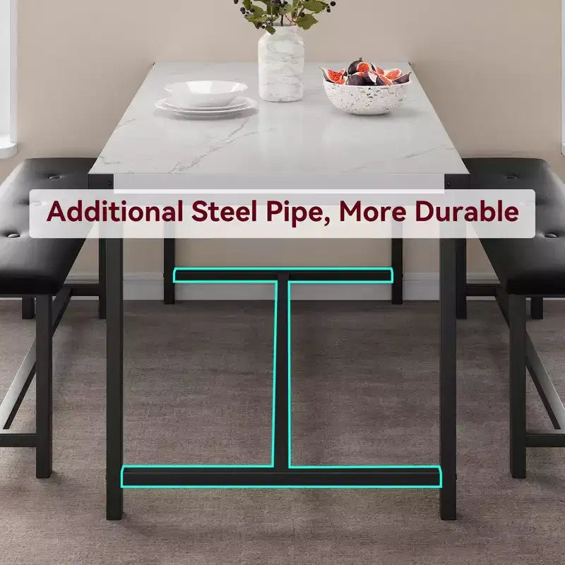 Ensemble table de salle à manger CuisinSmart avec 2 bancs, ensemble table de salle à manger pour 4 personnes avec 2 bancs rembourrés en PU, ensemble table de salle à manger rectangulaire