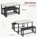 Ensemble table de salle à manger CuisinSmart avec 2 bancs, ensemble table de salle à manger pour 4 personnes avec 2 bancs rembourrés en PU, ensemble table de salle à manger rectangulaire