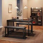 Ensemble table de salle à manger CuisinSmart avec 2 bancs, ensemble table de salle à manger pour 4 personnes avec 2 bancs rembourrés en PU, ensemble table de salle à manger rectangulaire