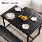 Ensemble table de salle à manger CuisinSmart avec 2 bancs, ensemble table de salle à manger pour 4 personnes avec 2 bancs rembourrés en PU, ensemble table de salle à manger rectangulaire