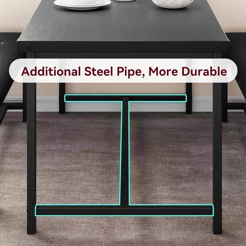 Ensemble table de salle à manger CuisinSmart avec 2 bancs, ensemble table de salle à manger pour 4 personnes avec 2 bancs rembourrés en PU, ensemble table de salle à manger rectangulaire