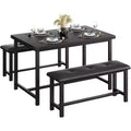 CuisinSmart Dining Table Set with 2 Benches, Dining Table Set for 4 Kitchen Table with 2 PU Upholstered Benches, Rectangular Dining Table Set