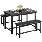 CuisinSmart Dining Table Set with 2 Benches, Dining Table Set for 4 Kitchen Table with 2 PU Upholstered Benches, Rectangular Dining Table Set