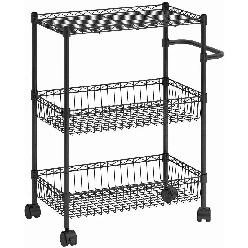 Chariot roulant à 3 niveaux en fil métallique GustoWave avec poignées pour cuisine, bar, bureau