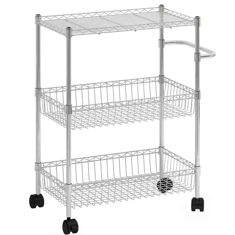 Chariot roulant à 3 niveaux en fil métallique GustoWave avec poignées pour cuisine, bar, bureau