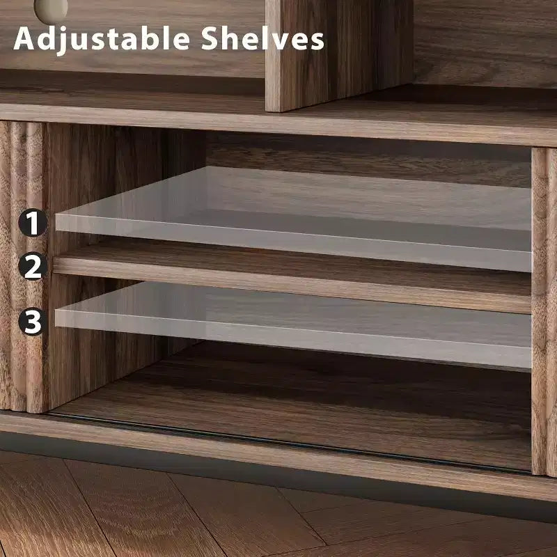 Meubles TV rustiques GustoWave, meuble TV avec portes coulissantes et étagères réglables