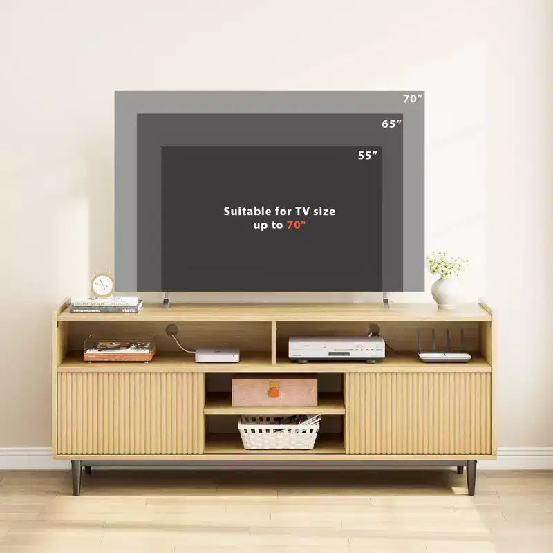 Meubles TV rustiques GustoWave, meuble TV avec portes coulissantes et étagères réglables