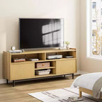Meubles TV rustiques GustoWave, meuble TV avec portes coulissantes et étagères réglables