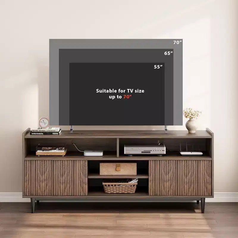 Meubles TV rustiques GustoWave, meuble TV avec portes coulissantes et étagères réglables