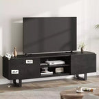 Meuble TV industriel Garvee pour 80 pouces, centre de divertissement moderne avec 2 tiroirs, meuble multimédia en bois avec pieds robustes pour salon, noir