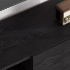 Meuble TV industriel Garvee pour 80 pouces, centre de divertissement moderne avec 2 tiroirs, meuble multimédia en bois avec pieds robustes pour salon, noir