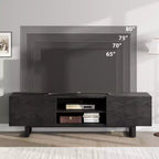 Meuble TV industriel Garvee pour 80 pouces, centre de divertissement moderne avec 2 tiroirs, meuble multimédia en bois avec pieds robustes pour salon, noir