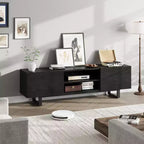 Meuble TV industriel Garvee pour 80 pouces, centre de divertissement moderne avec 2 tiroirs, meuble multimédia en bois avec pieds robustes pour salon, noir