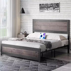 Cadre de lit en métal CuisinSmart avec tête et pied de lit, tête et pied de lit avec rivets, cadre de lit plateforme, rangement sous le lit de 27,4 cm