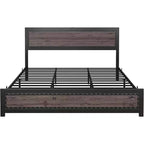 Cadre de lit en métal CuisinSmart avec tête et pied de lit, tête et pied de lit avec rivets, cadre de lit plateforme, rangement sous le lit de 27,4 cm