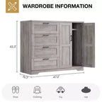 Armoire de 109,9 cm de haut avec 4 tiroirs et 2 portes, tringle à vêtements, commode multifonction en bois, meuble de salle de bain pour chambre à coucher