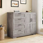 Armoire de 109,9 cm de haut avec 4 tiroirs et 2 portes, tringle à vêtements, commode multifonction en bois, meuble de salle de bain pour chambre à coucher