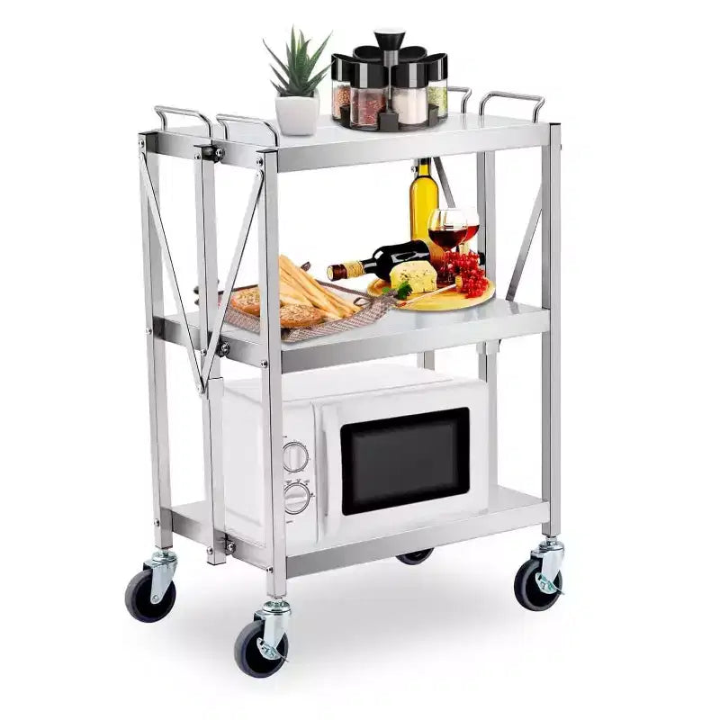 Chariot de service pliant utilitaire à 3 niveaux GustoWave pour maisons, restaurants, bars, bureaux, argent