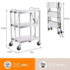 Chariot de service pliant utilitaire à 3 niveaux GustoWave pour maisons, restaurants, bars, bureaux, argent