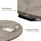 Table à manger ronde de 120 cm pour 4 personnes, table de salle à manger industrielle avec plateau en bois et base en métal pour salle à manger ou salon, gris (SANS chaises)