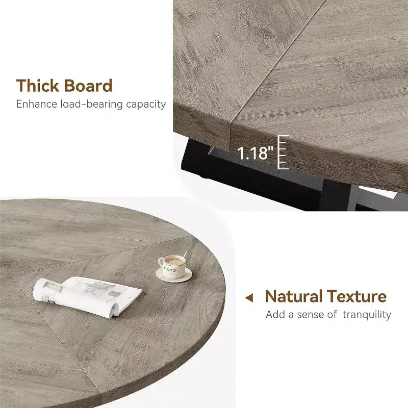 Table à manger ronde de 120 cm pour 4 personnes, table de salle à manger industrielle avec plateau en bois et base en métal pour salle à manger ou salon, gris (SANS chaises)
