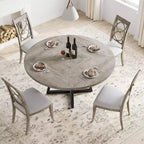 Table à manger ronde de 120 cm pour 4 personnes, table de salle à manger industrielle avec plateau en bois et base en métal pour salle à manger ou salon, gris (SANS chaises)