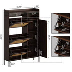 Meuble à chaussures en rotin, Meubles à chaussures avec 3 tiroirs basculants, Organisateur de rangement à chaussures étroit sur pied avec étagères réglables