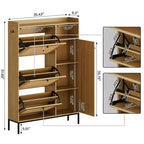Meuble à chaussures en rotin, Meubles à chaussures avec 3 tiroirs basculants, Organisateur de rangement à chaussures étroit sur pied avec étagères réglables