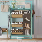 Meuble à chaussures en rotin, Meubles à chaussures avec 3 tiroirs basculants, Organisateur de rangement à chaussures étroit sur pied avec étagères réglables
