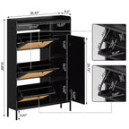 Meuble à chaussures en rotin, Meubles à chaussures avec 3 tiroirs basculants, Organisateur de rangement à chaussures étroit sur pied avec étagères réglables