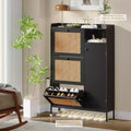 Rattan Shoe Cabinet, Shoe Cabinets with 3 Flip Drawers, Free Standing Narrow Shoe Storage Organizer with Adjustable Shelves