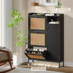 Rattan Shoe Cabinet, Shoe Cabinets with 3 Flip Drawers, Free Standing Narrow Shoe Storage Organizer with Adjustable Shelves