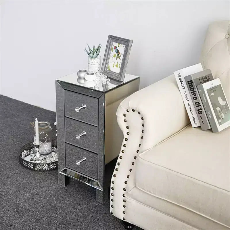 Table de chevet miroir avec commode de chevet à 3 tiroirs Table de nuit de rangement moderne et élégante