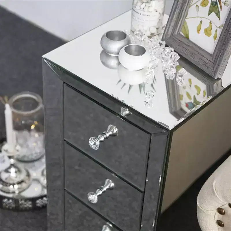 Table de chevet miroir avec commode de chevet à 3 tiroirs Table de nuit de rangement moderne et élégante