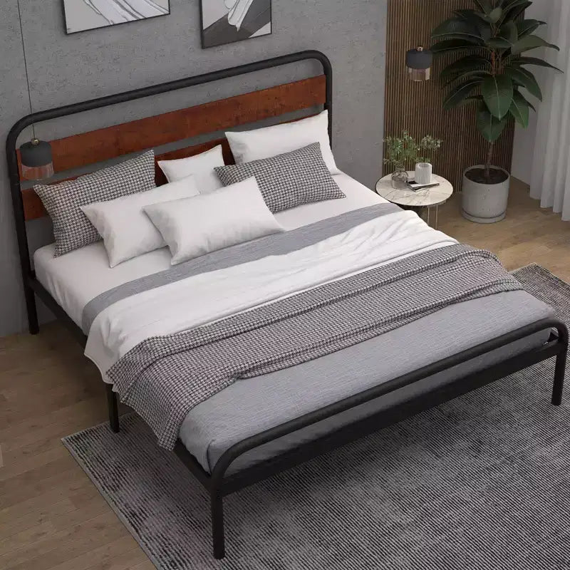 Cadre de lit, Cadre de lit plateforme avec tête de lit en bois, Sommier métallique avec rangement, Pas besoin de sommier tapissier, Montage facile