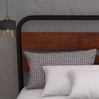 Cadre de lit, Cadre de lit plateforme avec tête de lit en bois, Sommier métallique avec rangement, Pas besoin de sommier tapissier, Montage facile