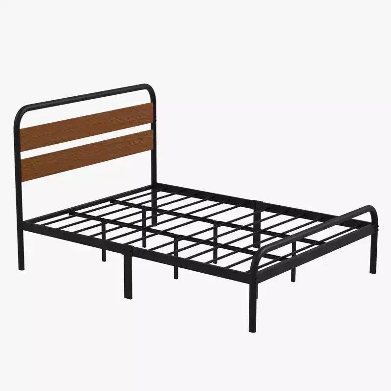 Cadre de lit, Cadre de lit plateforme avec tête de lit en bois, Sommier métallique avec rangement, Pas besoin de sommier tapissier, Montage facile
