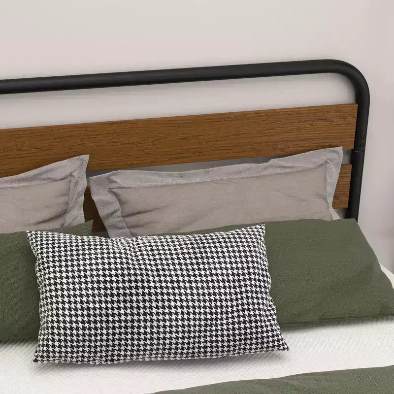 Cadre de lit, Cadre de lit plateforme avec tête de lit en bois, Sommier métallique avec rangement, Pas besoin de sommier tapissier, Montage facile