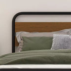 Cadre de lit, Cadre de lit plateforme avec tête de lit en bois, Sommier métallique avec rangement, Pas besoin de sommier tapissier, Montage facile