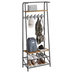 Banc de couloir avec rangement Hall Trees, organisateur de couloir multifonctionnel, meuble d'appoint aspect bois avec cadre en métal (5 crochets-64 cm)