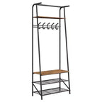 Banc de couloir avec rangement Hall Trees, organisateur de couloir multifonctionnel, meuble d'appoint aspect bois avec cadre en métal (5 crochets-64 cm)