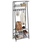 Banc de couloir avec rangement Hall Trees, organisateur de couloir multifonctionnel, meuble d'appoint aspect bois avec cadre en métal (5 crochets-64 cm)