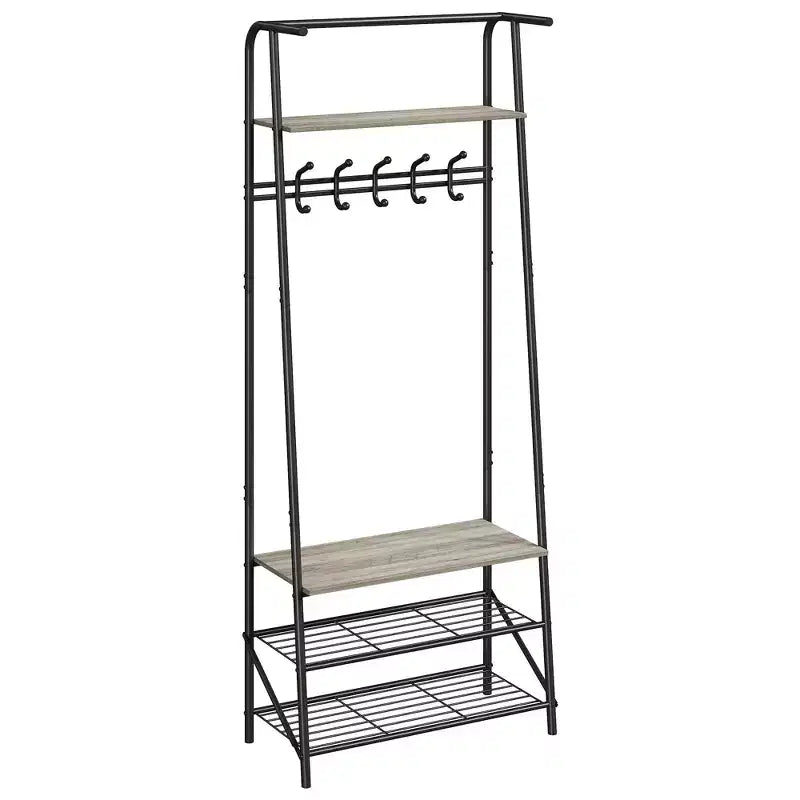 Banc de couloir avec rangement Hall Trees, organisateur de couloir multifonctionnel, meuble d'appoint aspect bois avec cadre en métal (5 crochets-64 cm)