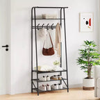Banc de couloir avec rangement Hall Trees, organisateur de couloir multifonctionnel, meuble d'appoint aspect bois avec cadre en métal (5 crochets-64 cm)