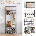 Banc de couloir avec rangement Hall Trees, organisateur de couloir multifonctionnel, meuble d'appoint aspect bois avec cadre en métal (5 crochets-64 cm)
