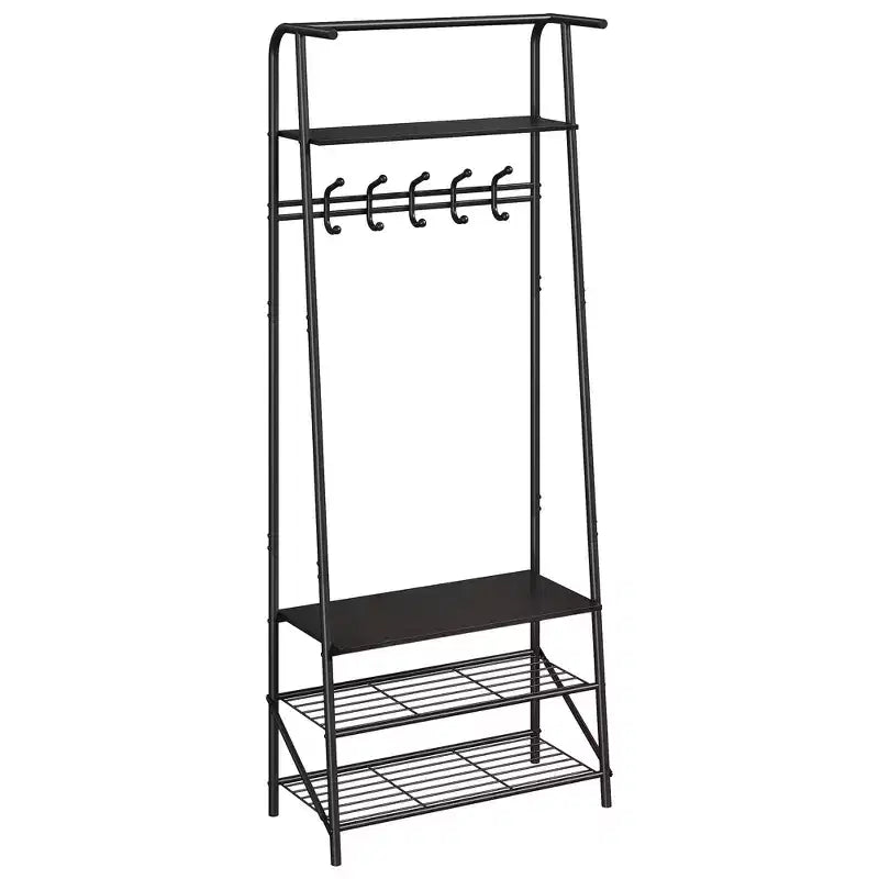 Banc de couloir avec rangement Hall Trees, organisateur de couloir multifonctionnel, meuble d'appoint aspect bois avec cadre en métal (5 crochets-64 cm)