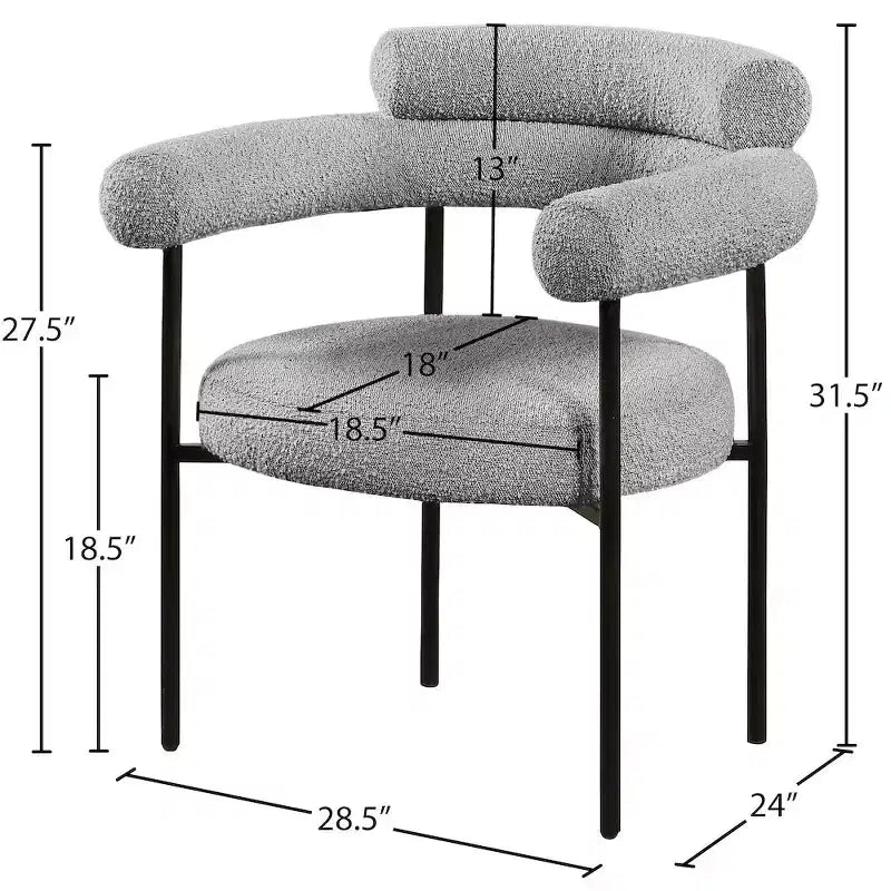 Meridian Furniture, Chaise de salle à manger Blake en tissu bouclette gris, lot de 2