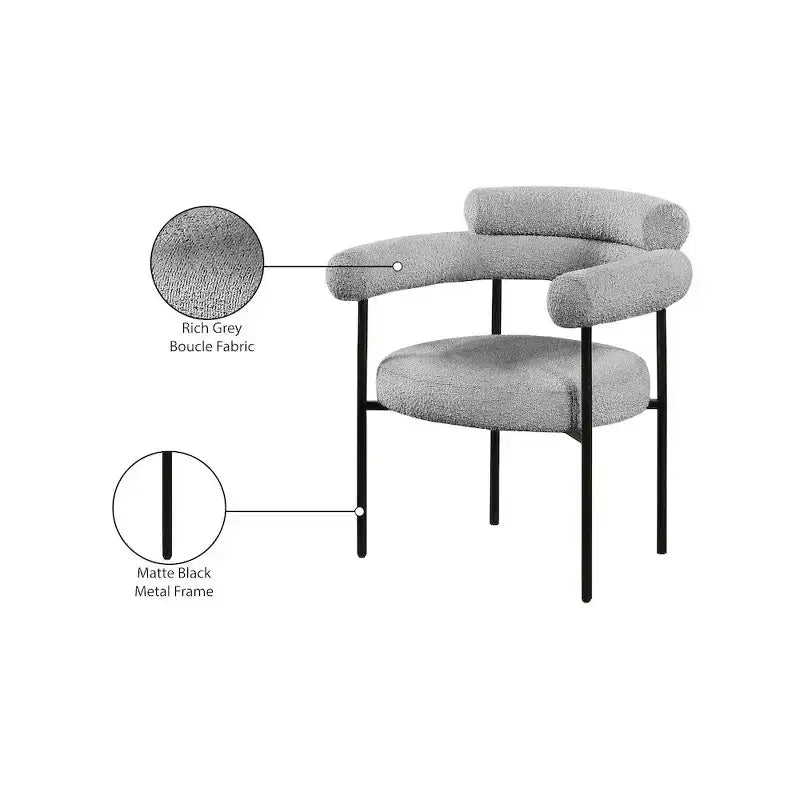 Meridian Furniture, Chaise de salle à manger Blake en tissu bouclette gris, lot de 2